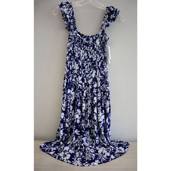 Raisins H710467 Women Sz XL Navy/White Tropicali Print Smocked Cover-Up Dress - Picture 1 of 16